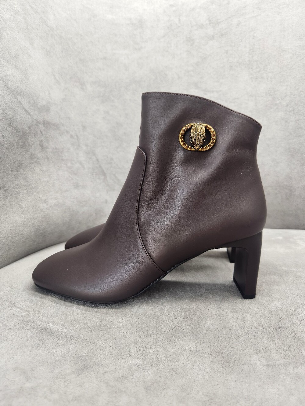 Kurt Geiger Heeled Booties 10 Mocha Mousse Leather Chelsea Square Toe New $235